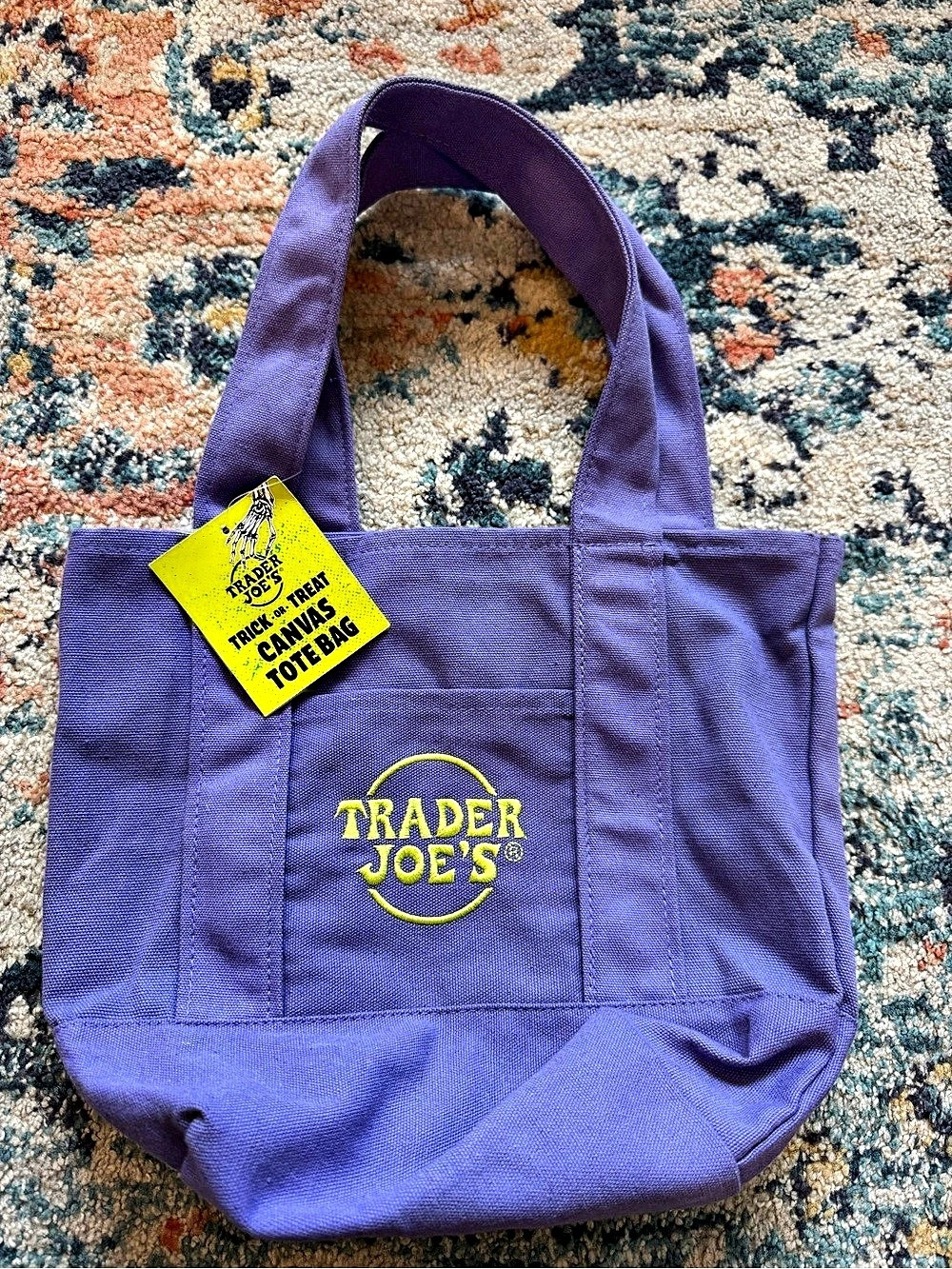 Trader Joe's Trick-or-Treat Mini Canvas Tote Bag Purple
